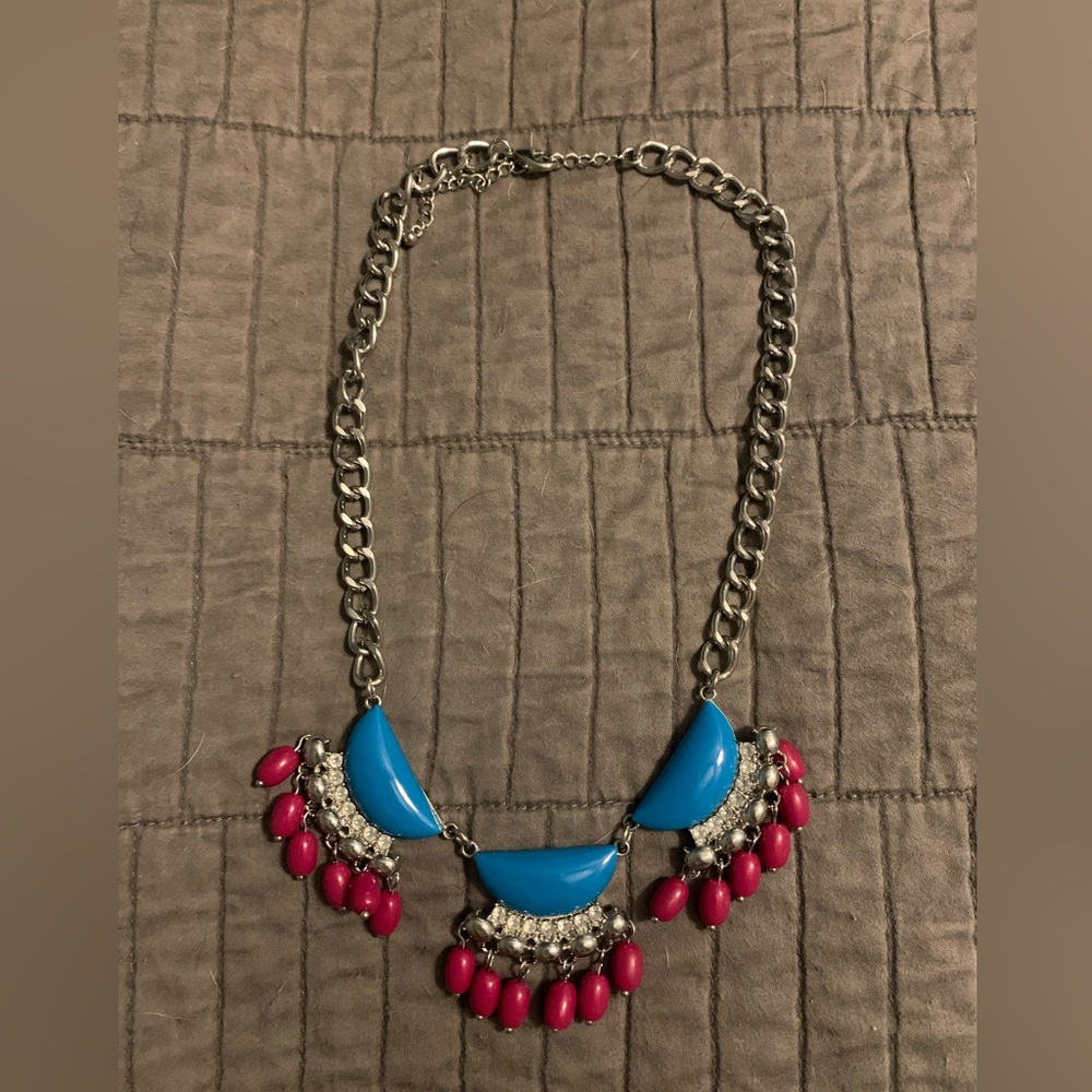 Blue and magenta statement necklace